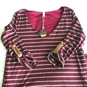 Pink blush maternity dress NWT maroon striped